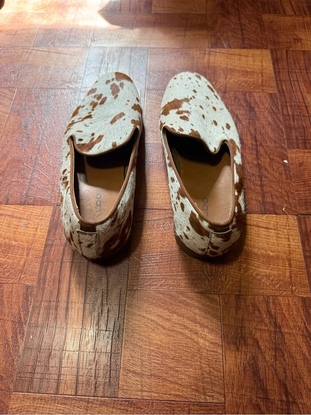 Aldo Brown & White Cow Pattern Slip-On Loafers